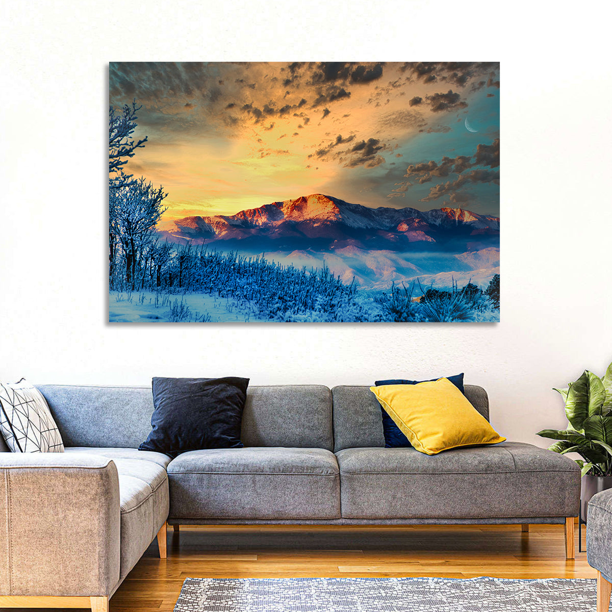 Pikes Peak Golden Sunset Wall Art