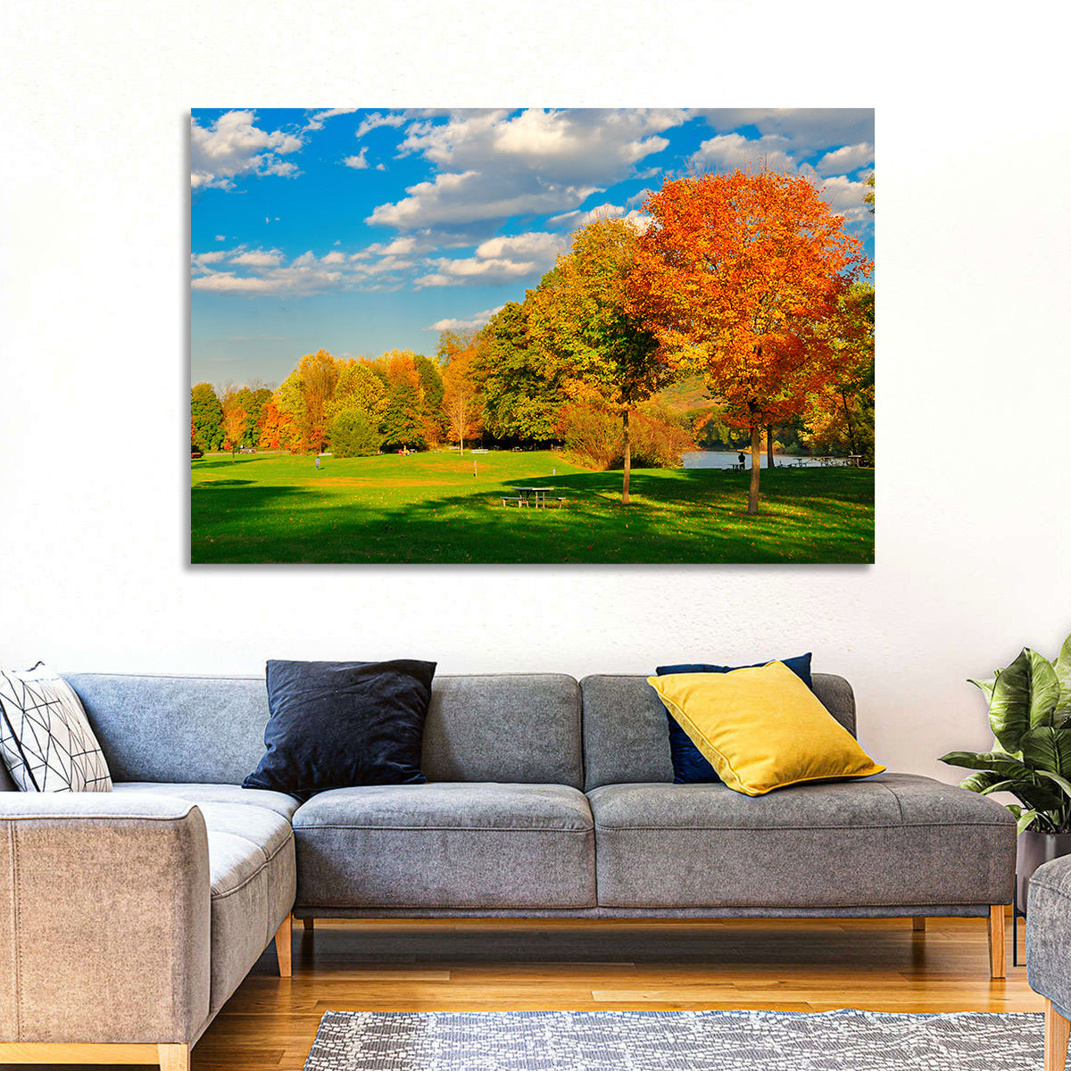 Autumn Trees and Lakeside Lawn Wall Art