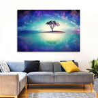 Glowing Island Tree Under Starry Nebula Wall Art