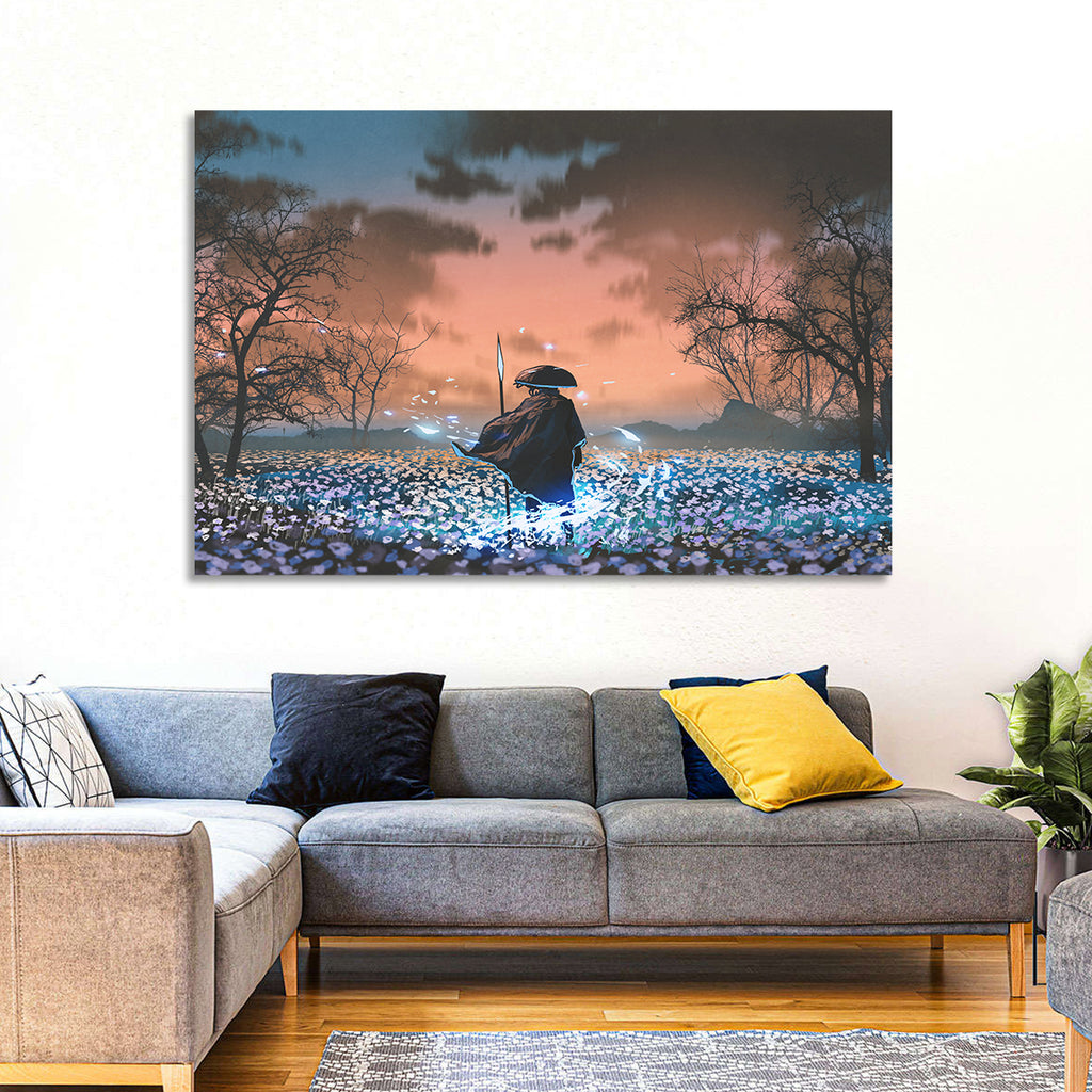 Straw Hat Samurai at Dusk Wall Art