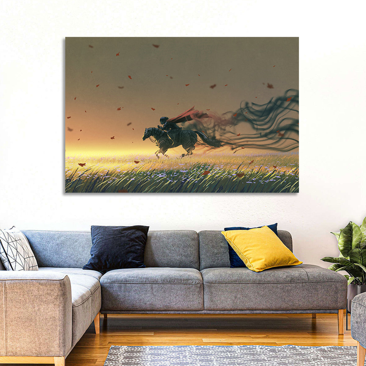 Unstoppable Knight with Red Cape Wall Art in a room, landscape