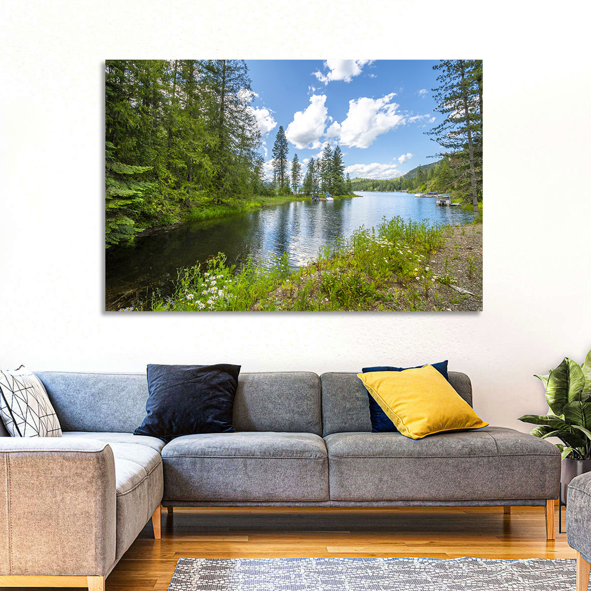 Lake Pend Oreille Wildflower View Wall Art in a room, landscape