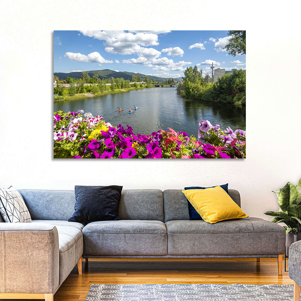 Sand Creek River with Petunias Wall Art in a room, landscape