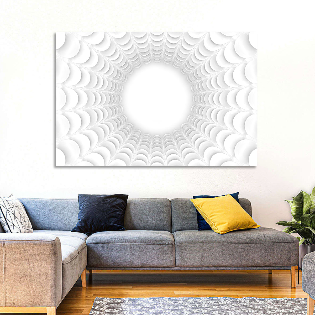 White Bubble Sphere Tunnel Wall Art in a room, landscape