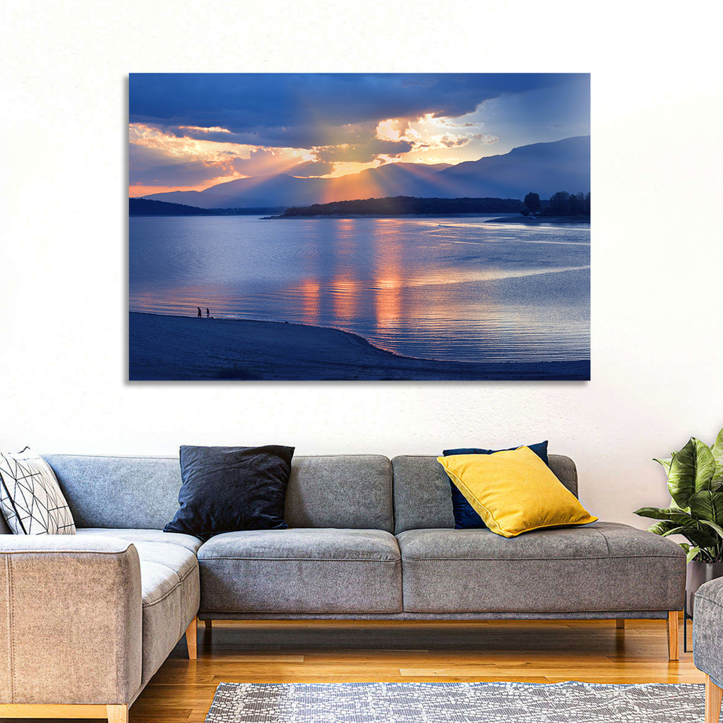 Lake Sunset with Silhouettes Wall Art
