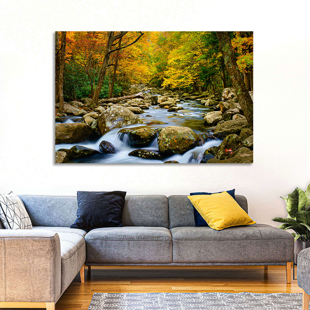 Autumn Stream Through Forest Wall Art