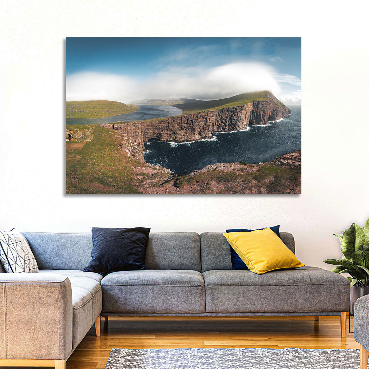 Traelanipa Cliffs, Sørvágsvatn Wall Art in a room, landscape