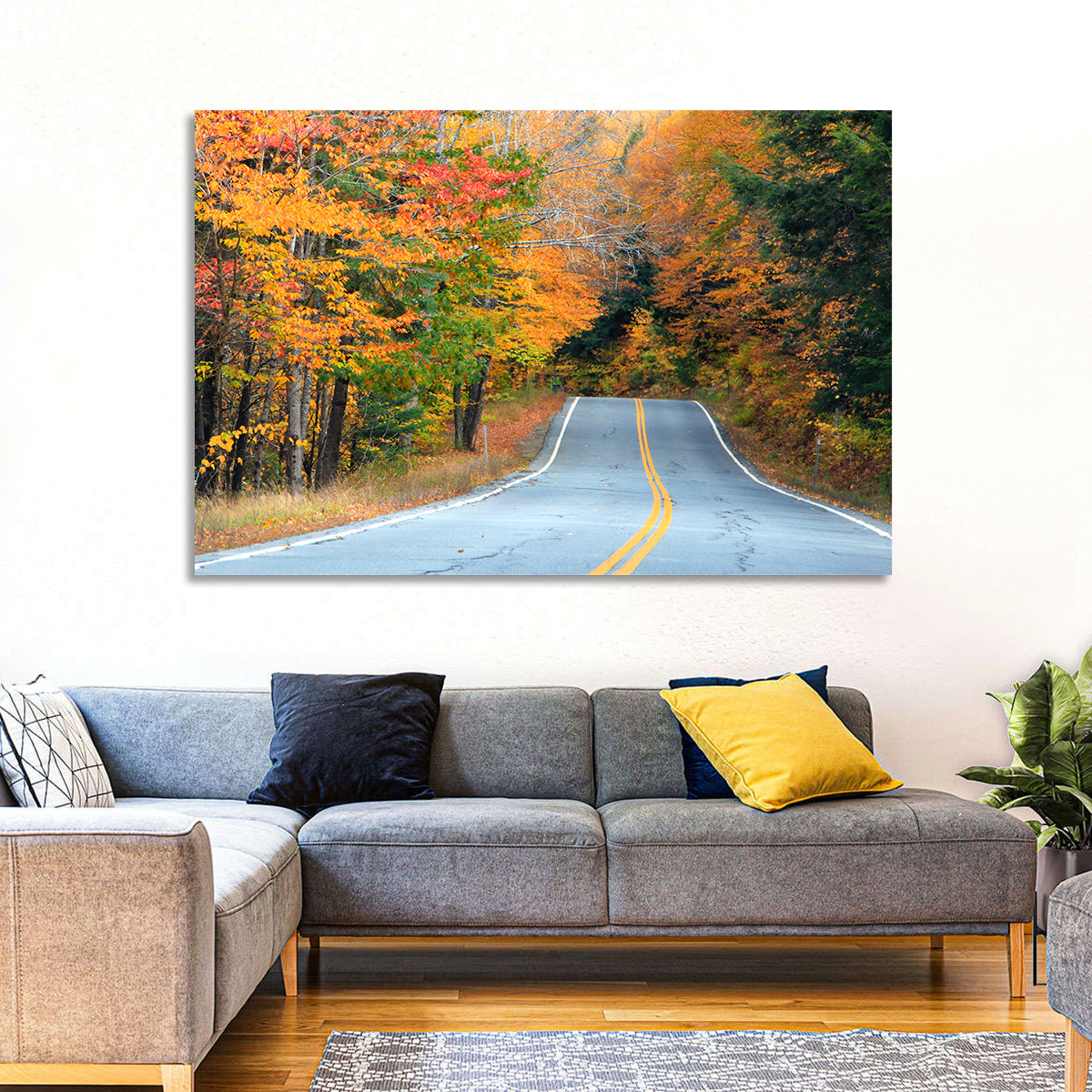 Autumn Road in New Hampshire Wall Art in a room, landscape