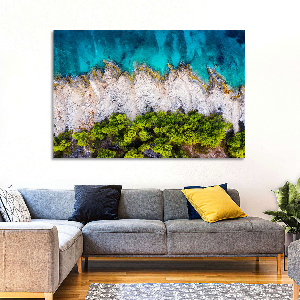 Croatian Coastscape Wall Art in a room, landscape