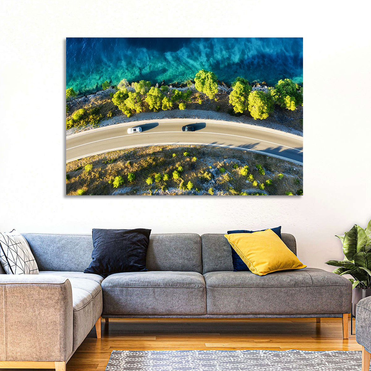 Coastal Highway Wall Art in a room, landscape