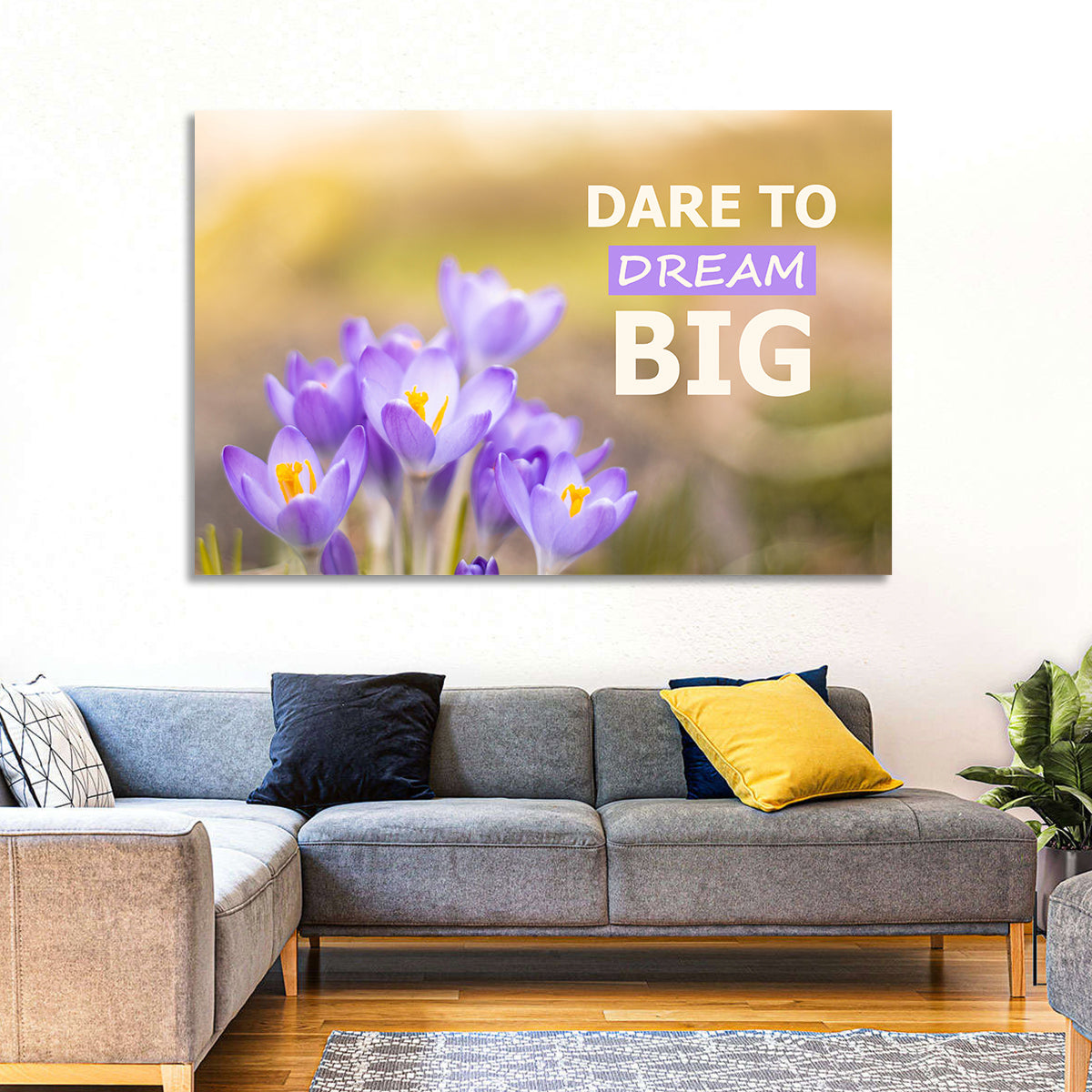 Dare to Dream Big, Purple Crocus Wall Art in a room, landscape