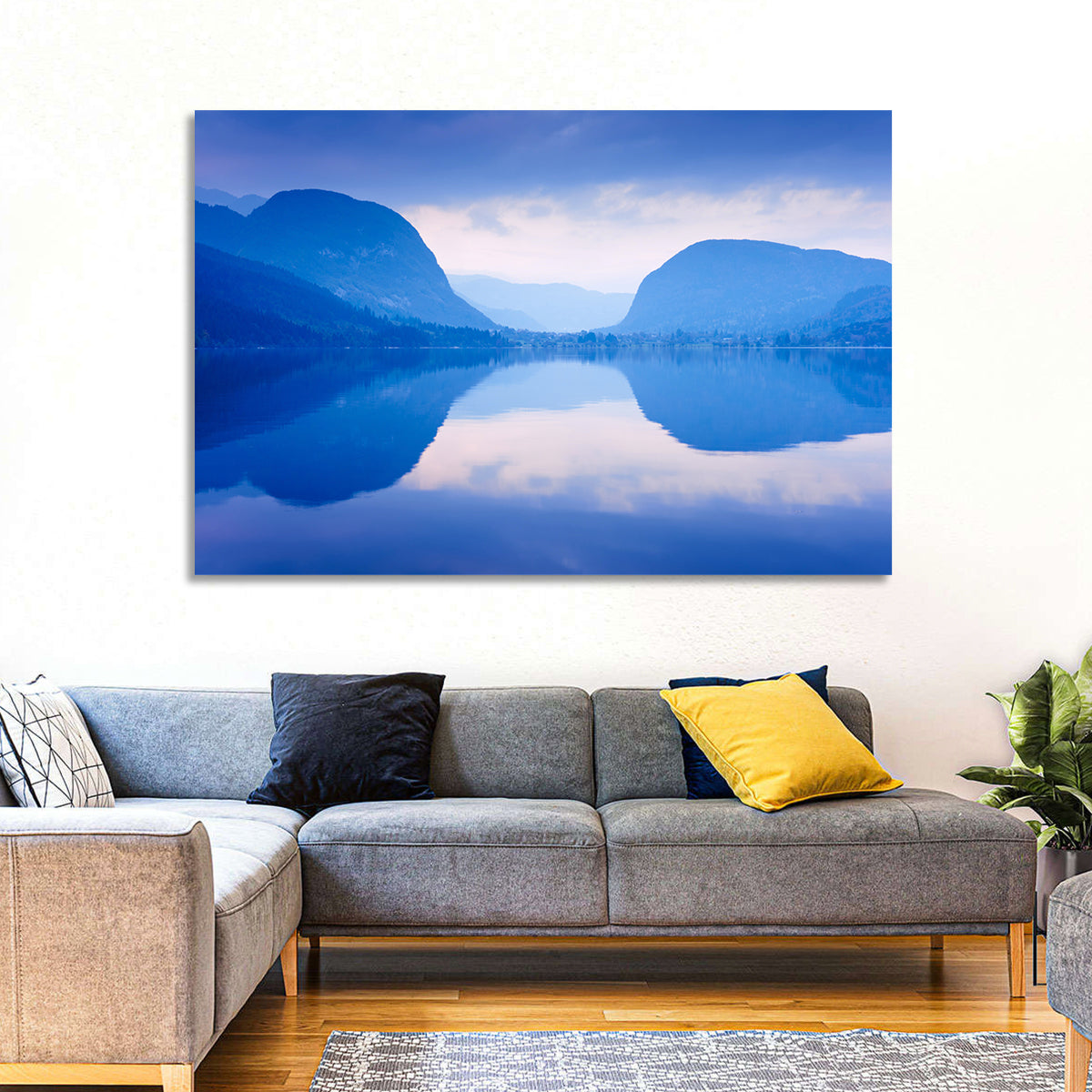 Lake Bohinj Morning Reflection Wall Art in a room, landscape