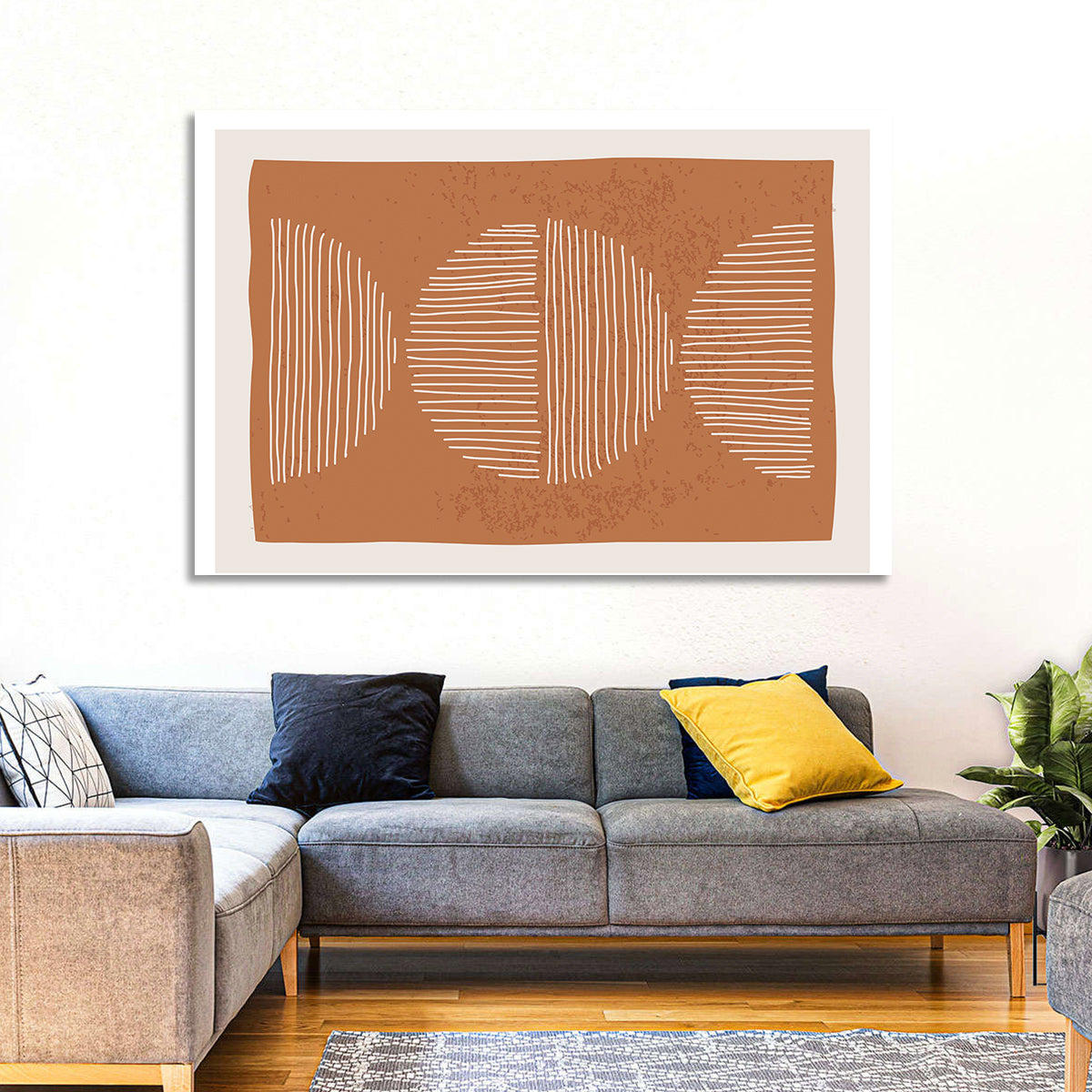 Terracotta Timelapse Circles Wall Art in a room, landscape