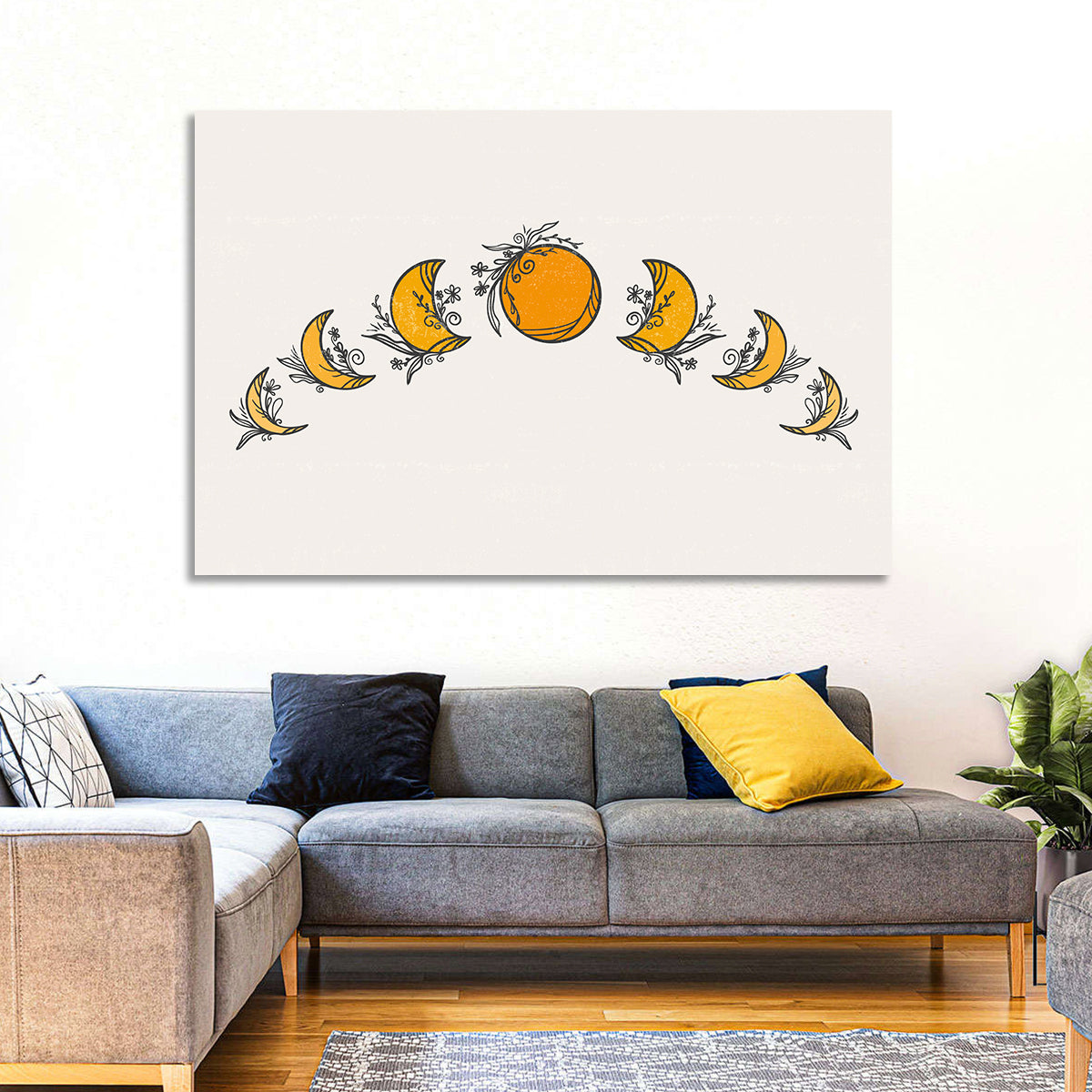 Lunar Phases Floral Arc Wall Art in a room, landscape
