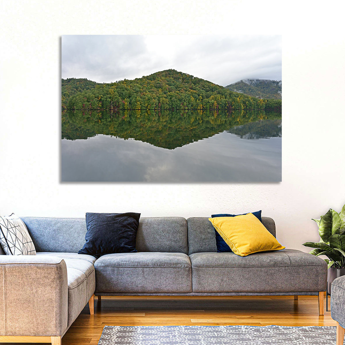 Calm Reflection at Lake Santeetlah Wall Art in a room, landscape