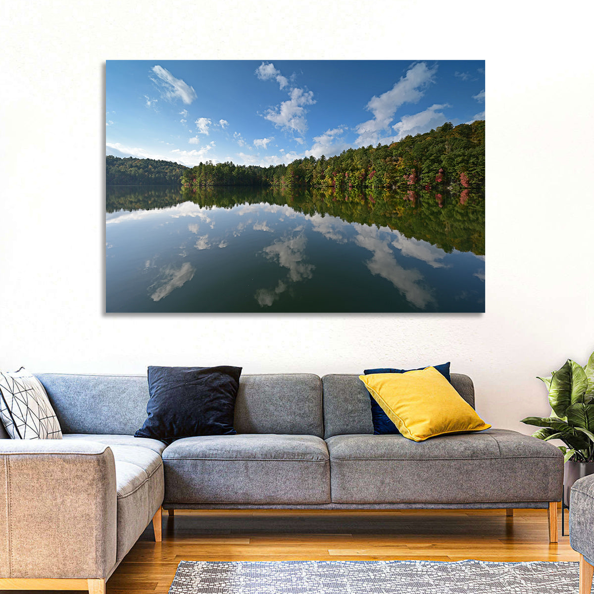 Autumn Reflection at Lake Santeetlah Wall Art in a room, landscape