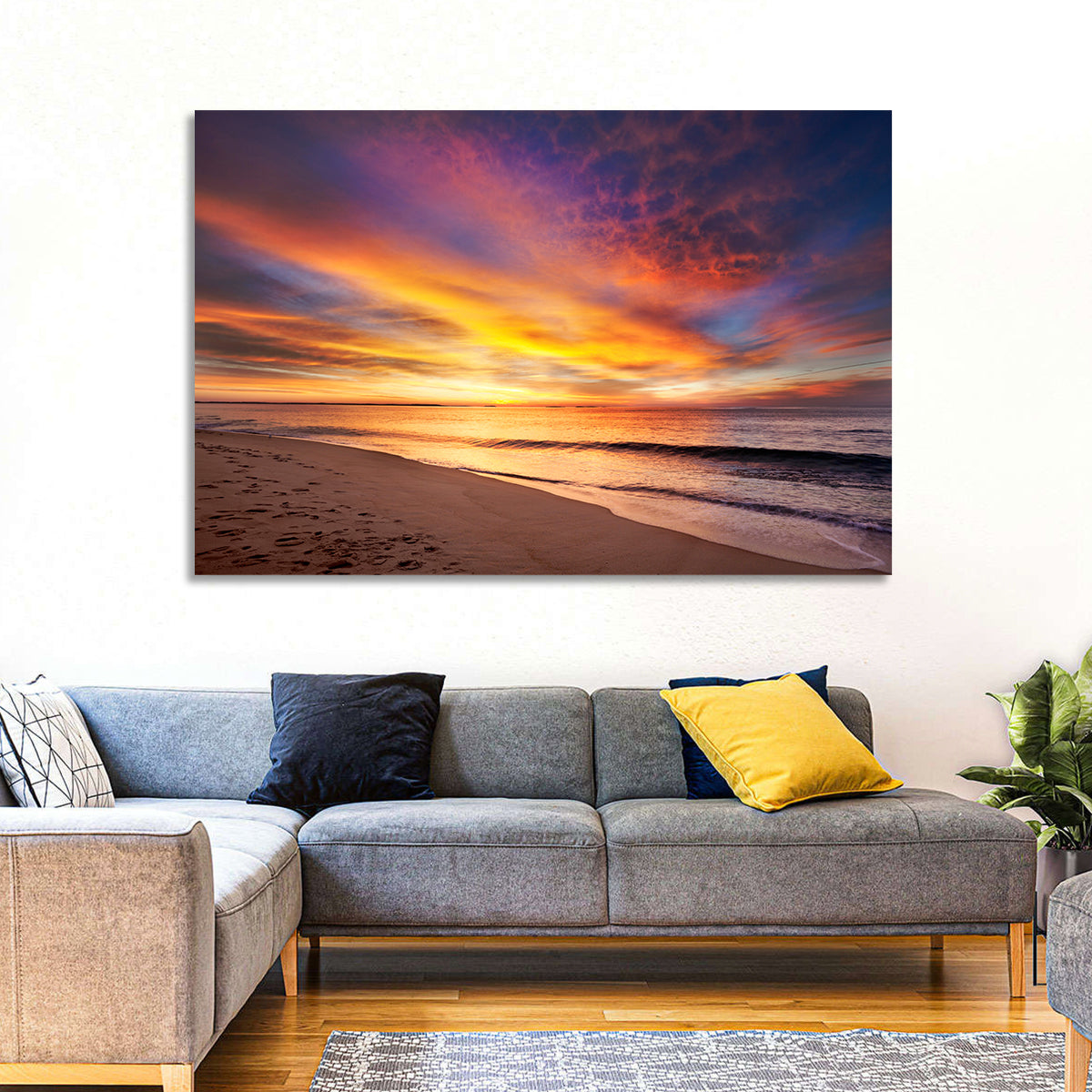 Maine Beach Sunrise Wall Art in a room, landscape