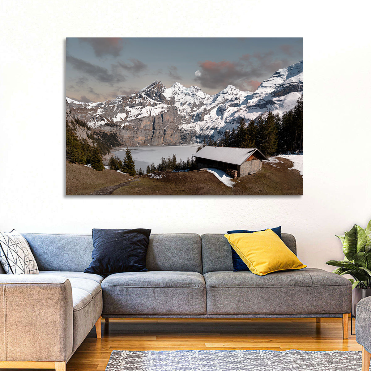 Oeschinensee Winter Landscape Wall Art in a room, landscape