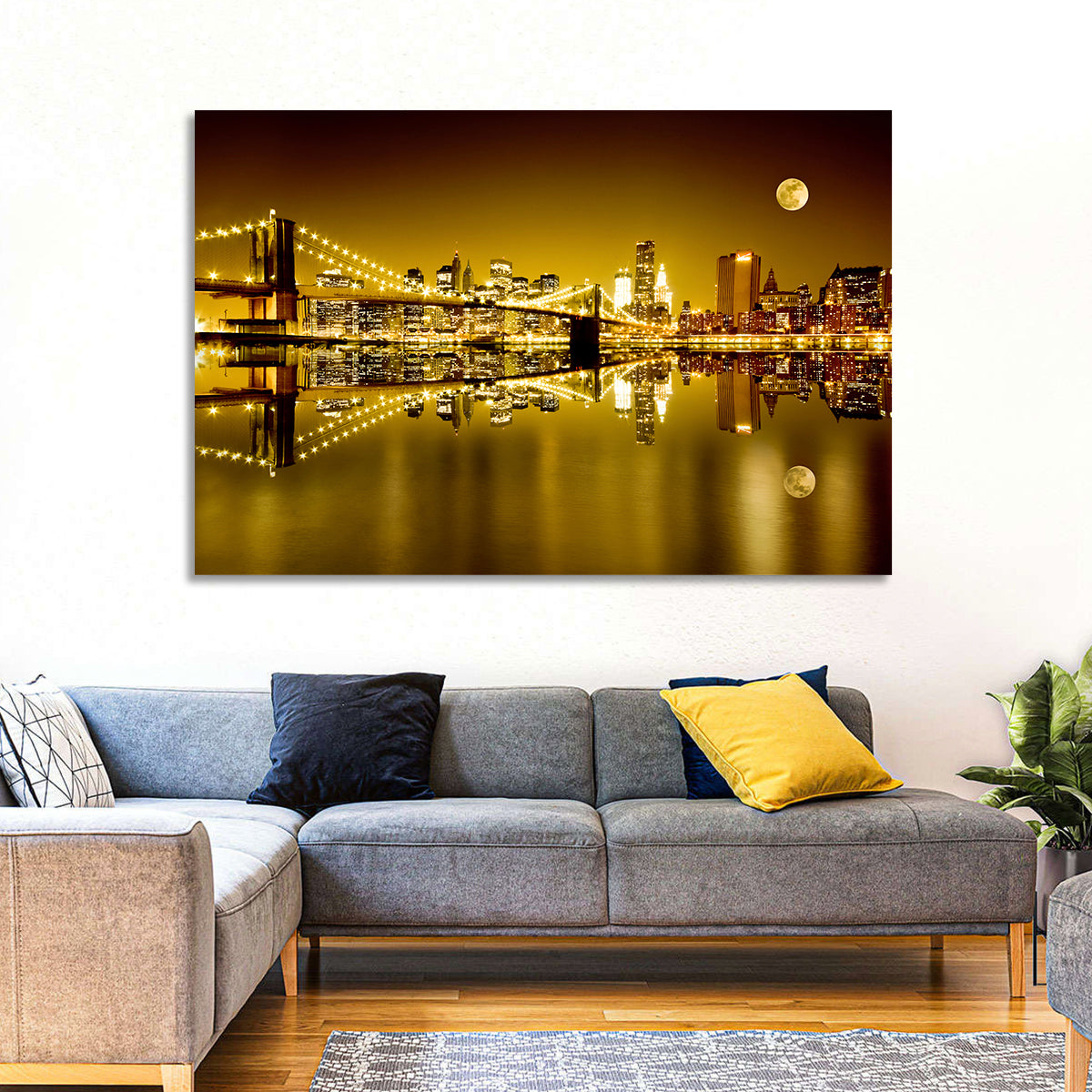 Brooklyn Bridge Moonlit Reflection Wall Art
