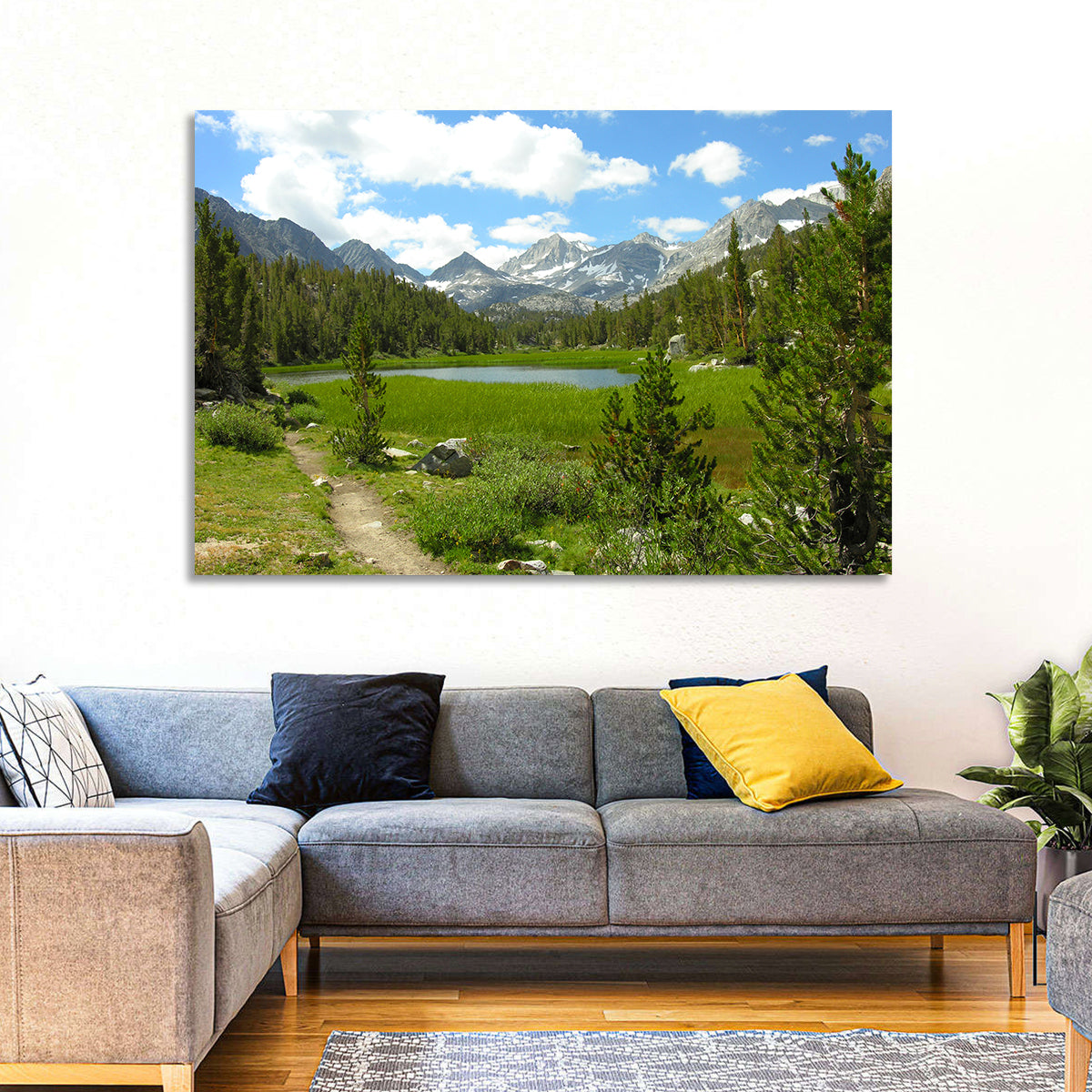 Sierra Nevada Trail to Snow Capped Peaks Wall Art in a room, landscape