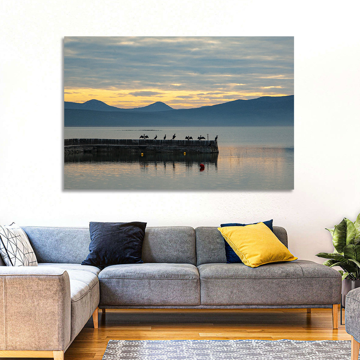 Lake Vrana Pier at Sunset Wall Art in a room, landscape