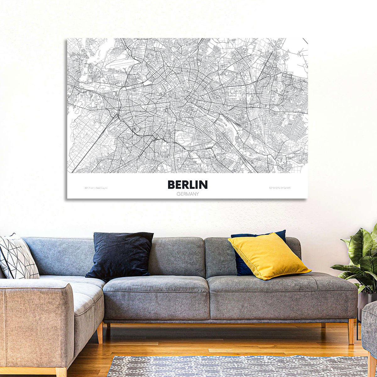 Berlin Street Network Map Wall Art in a room, landscape