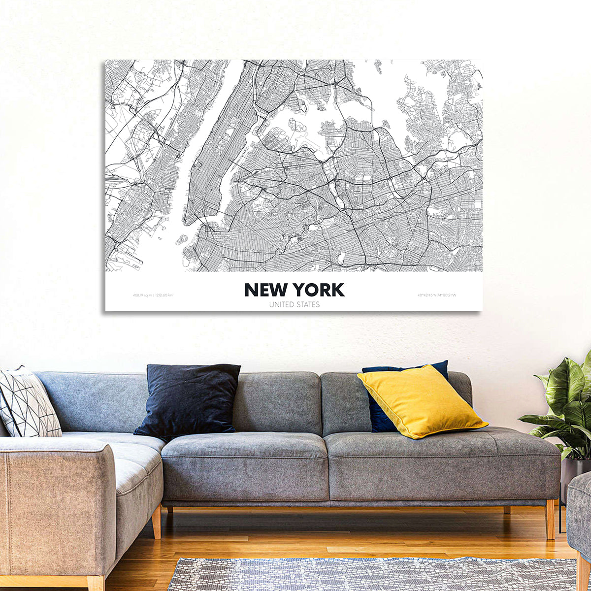 New York Street Grid Map Wall Art