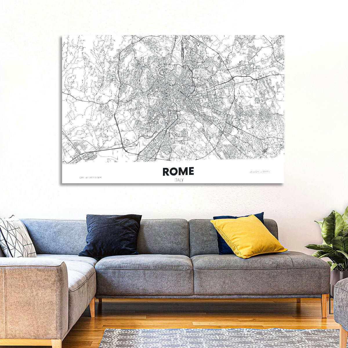 Rome City Map Wall Art in a room, landscape