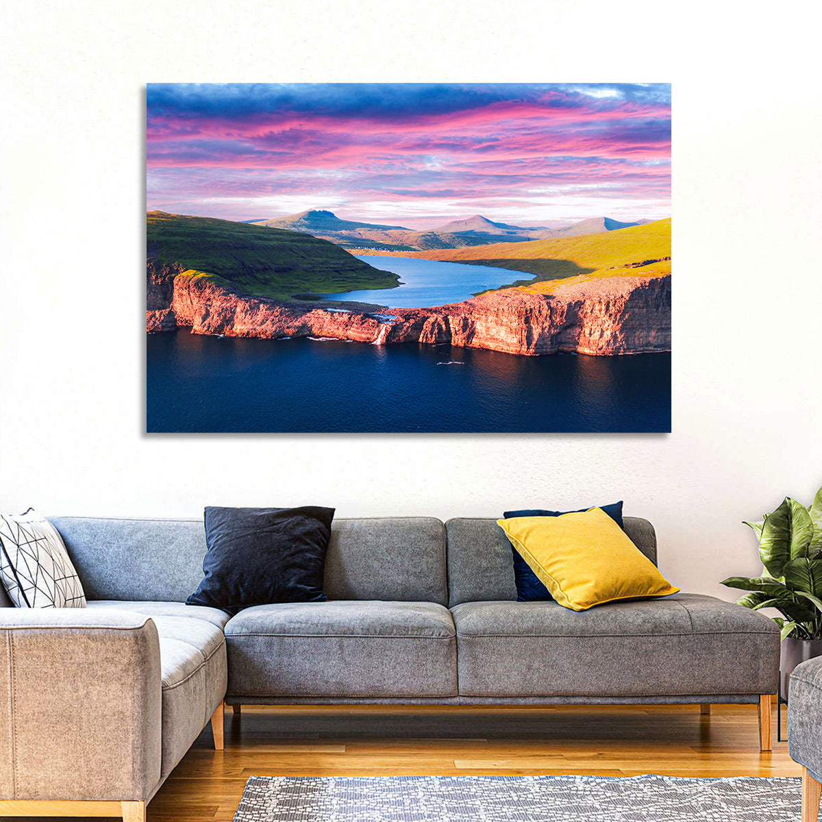 Sørvágsvatn Sunset Wall Art in a room, landscape