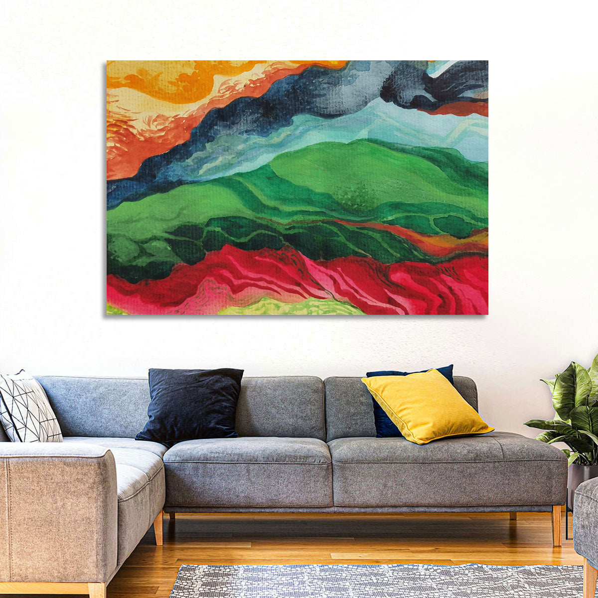 River Through Abstract Mountains Wall Art