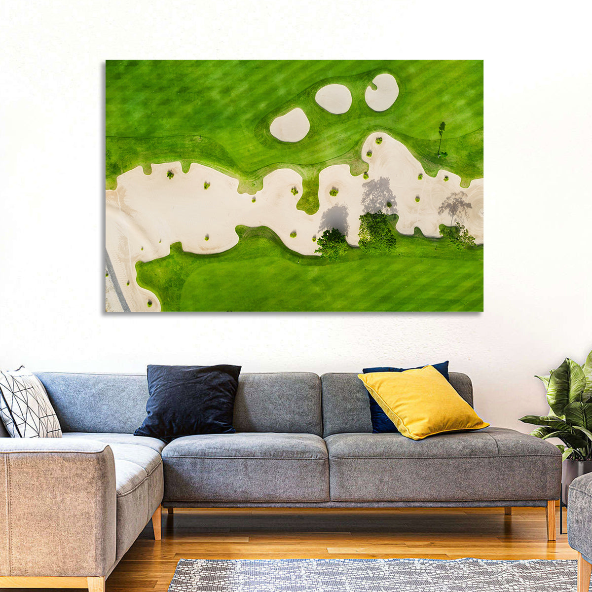 Aerial Golf Course Landscape Wall Art in a room, landscape
