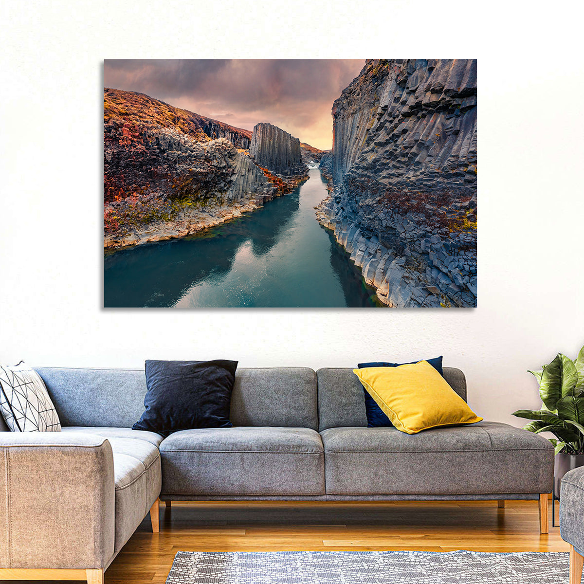 Studlagil Canyon at Sunset Wall Art in a room, landscape
