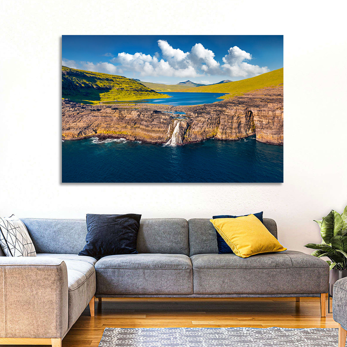 Mulafossur Waterfall Gasadalur Wall Art in a room, landscape