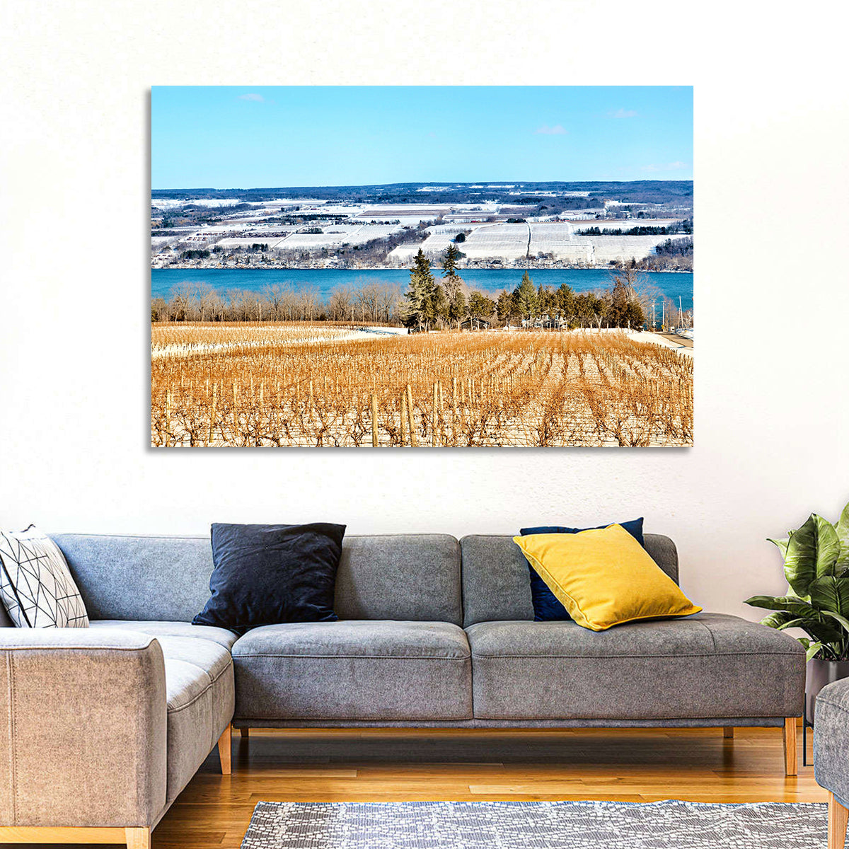 Seneca Lake Vineyard Wall Art in a room, landscape