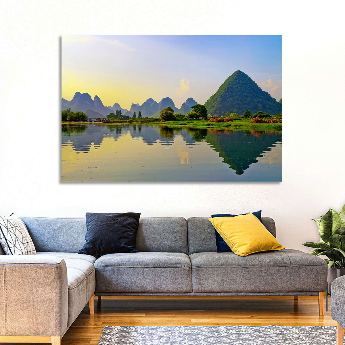 Yangshuo Reflection on Li River Wall Art in a room, landscape