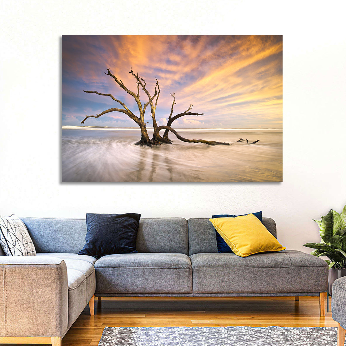 Folly Beach Driftwood Sunset Wall Art