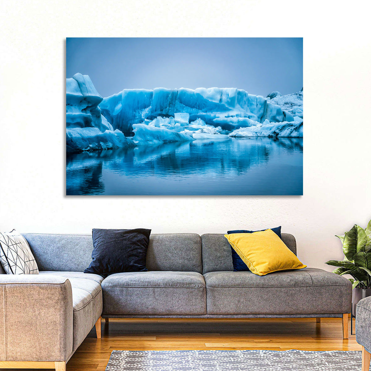 Icebergs in Jokulsarlon Wall Art in a room, landscape