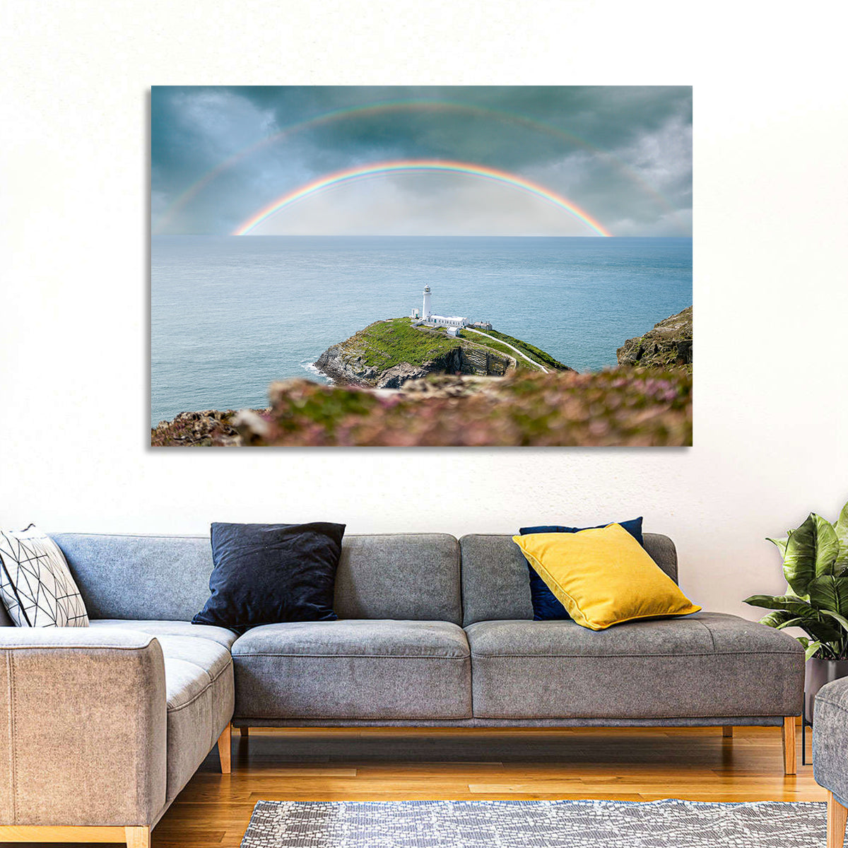South Stack Lighthouse Coastline Wall Art in a room, landscape