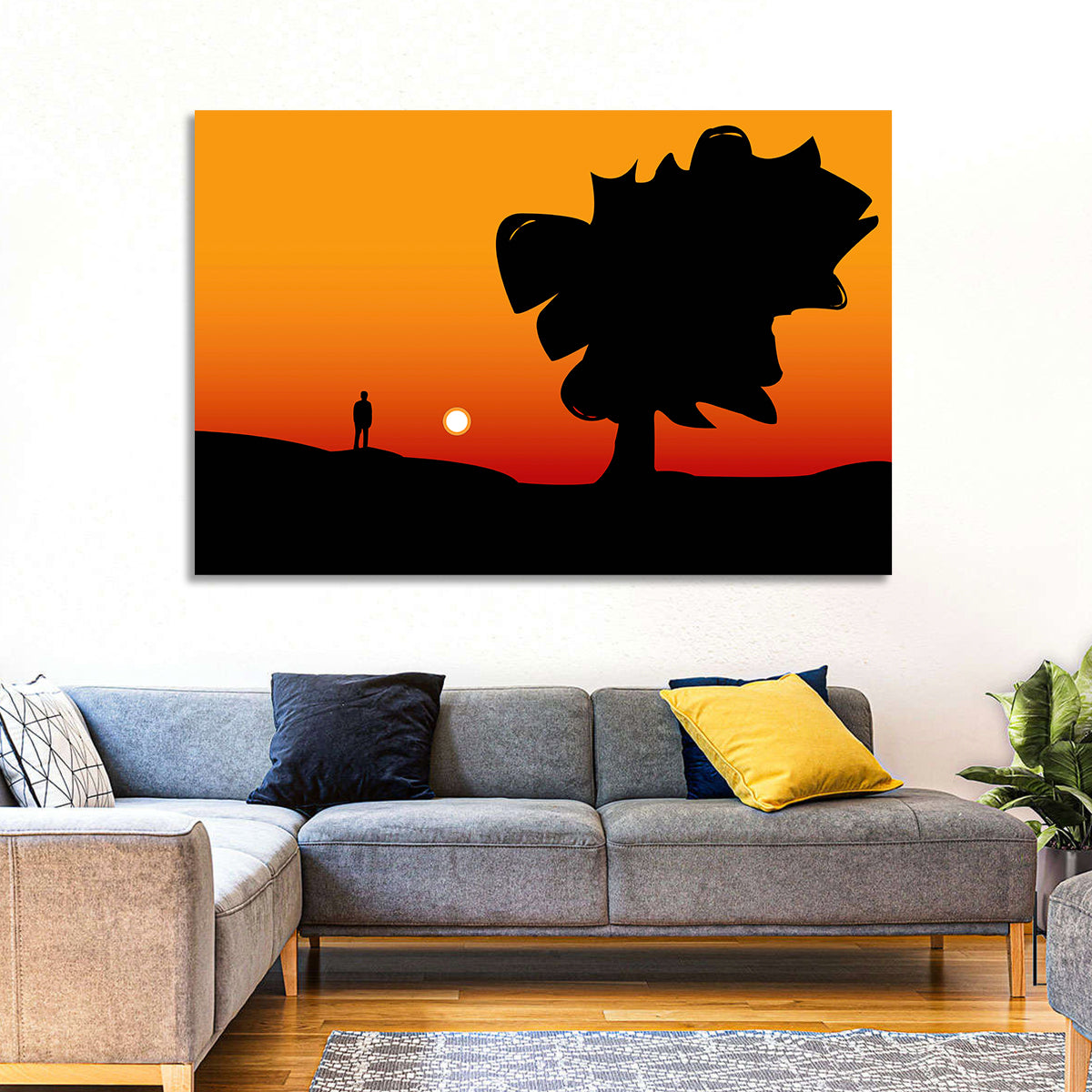 Solitary Sunset Silhouette Wall Art