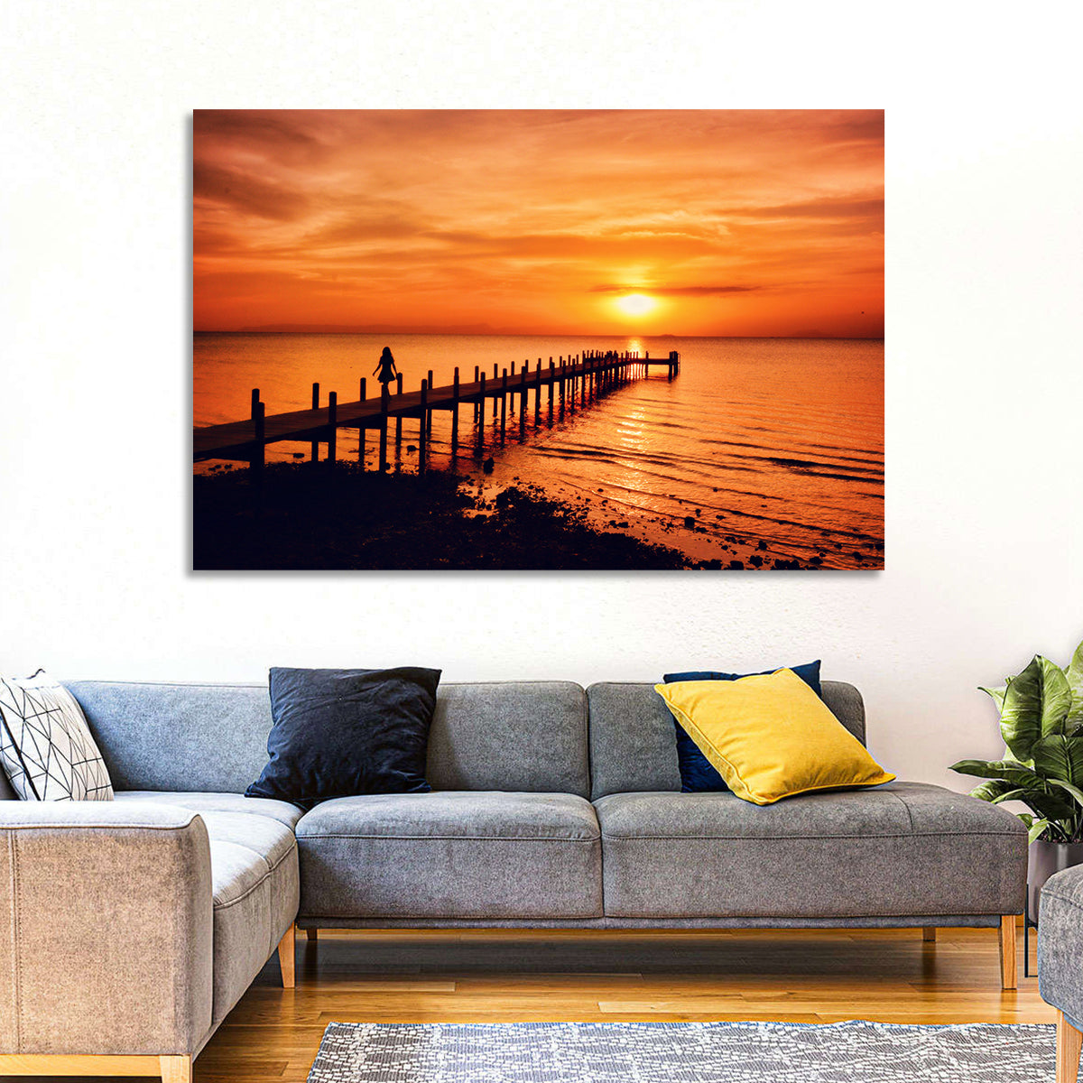Kampot Pier at Sunset Wall Art in a room, landscape