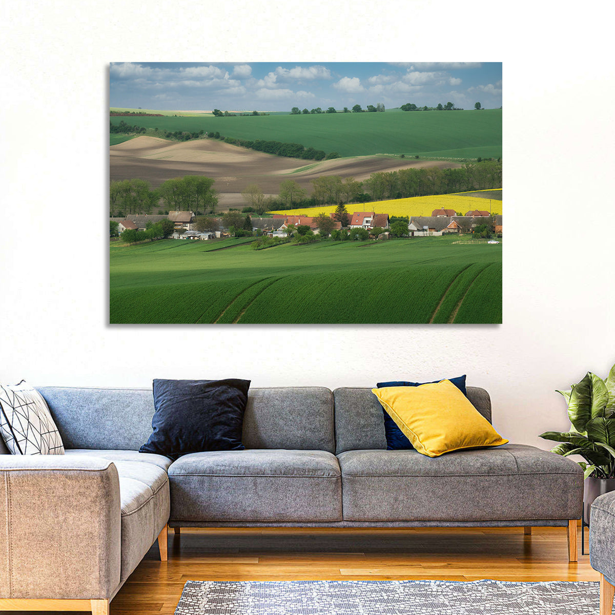 Gentle Moravian Hills Wall Art in a room, landscape