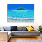 Turquoise Atoll Sandbar with Palm Trees Wall Art