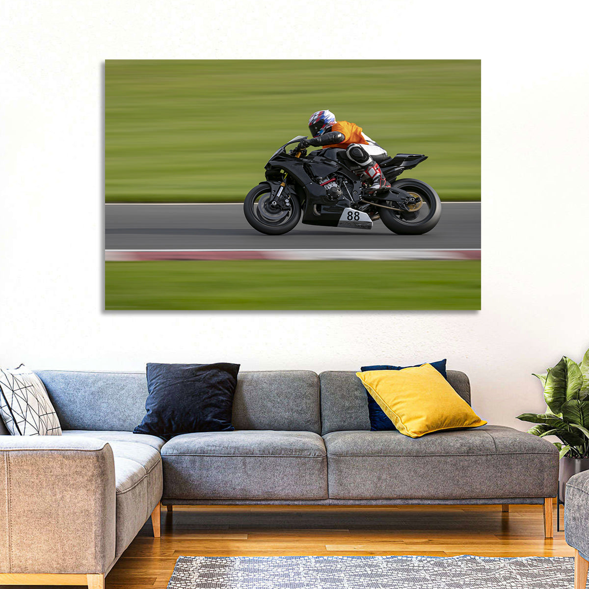 Motorcycle Racer No. 88 Wall Art in a room, landscape