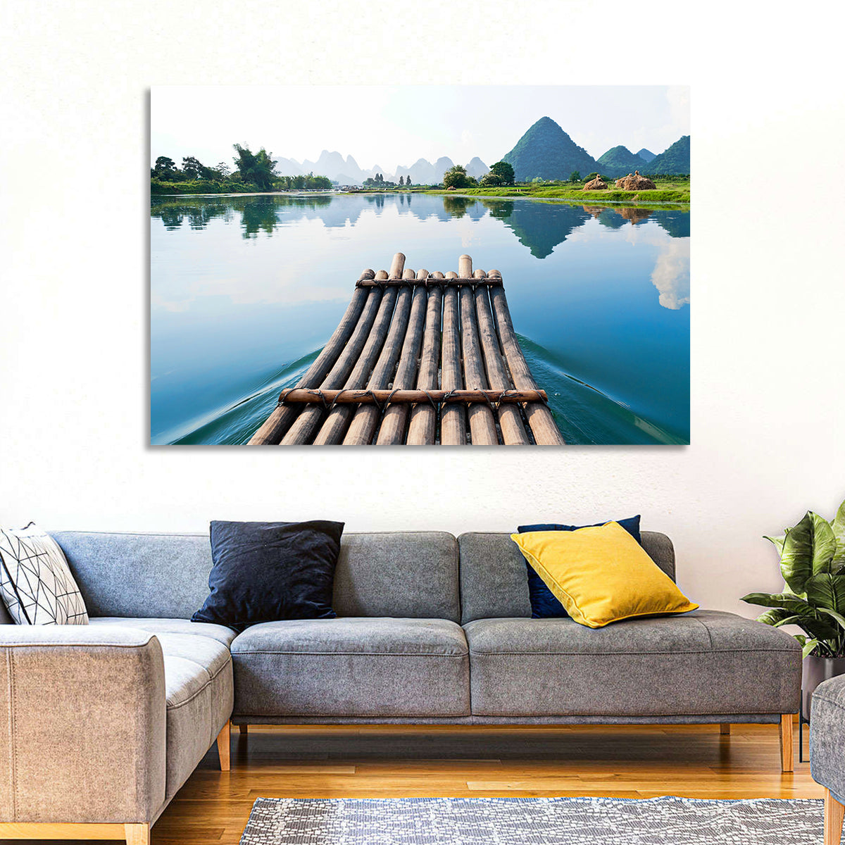 Li River Bamboo Raft, Guilin Wall Art in a room, landscape