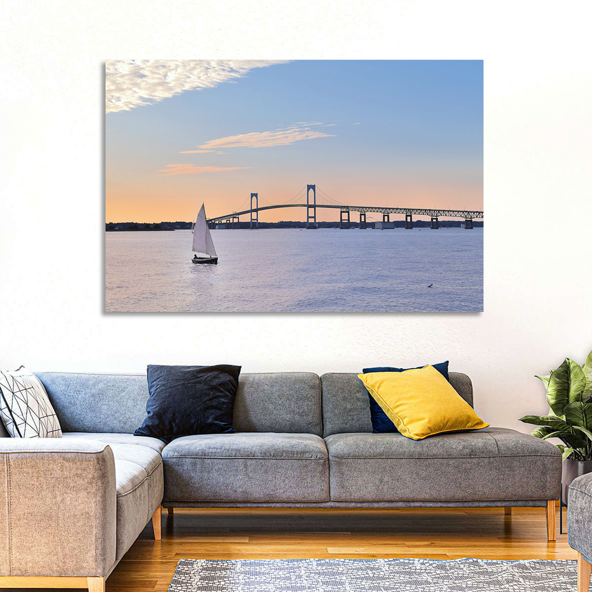 Newport Bridge at Sunset Wall Art in a room, landscape