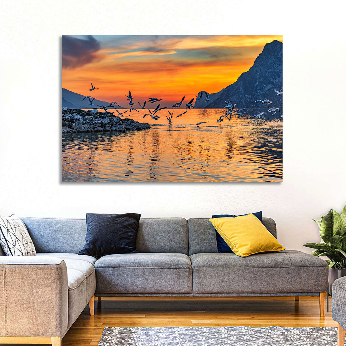 Lake Garda Sunset Birds Wall Art