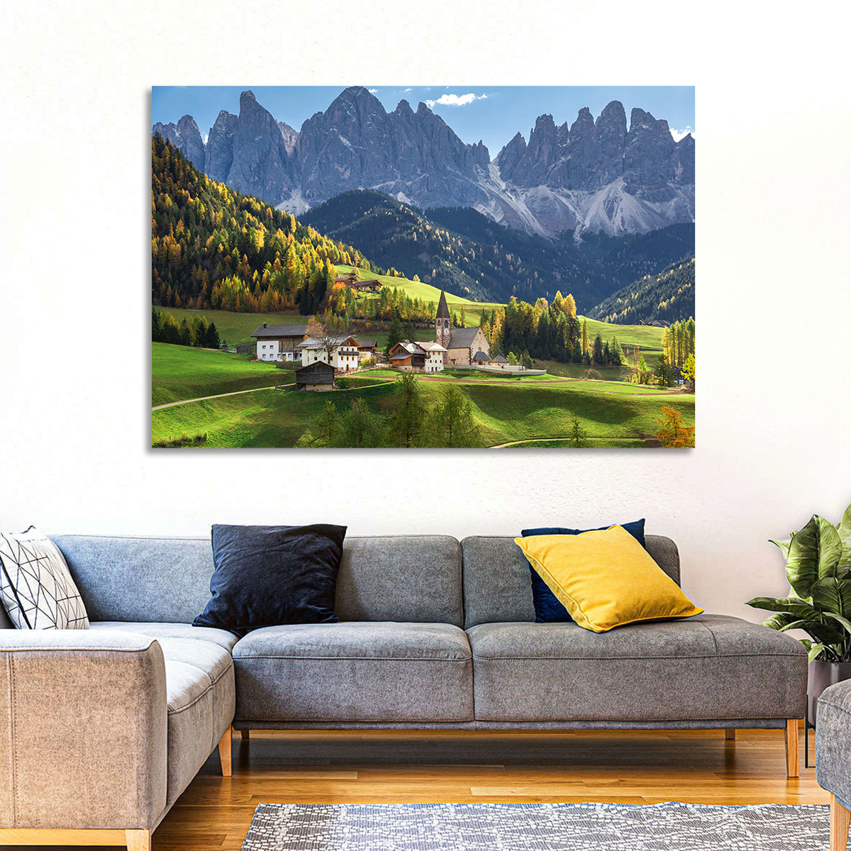 Santa Maddalena Autumn Village Wall Art in a room, landscape