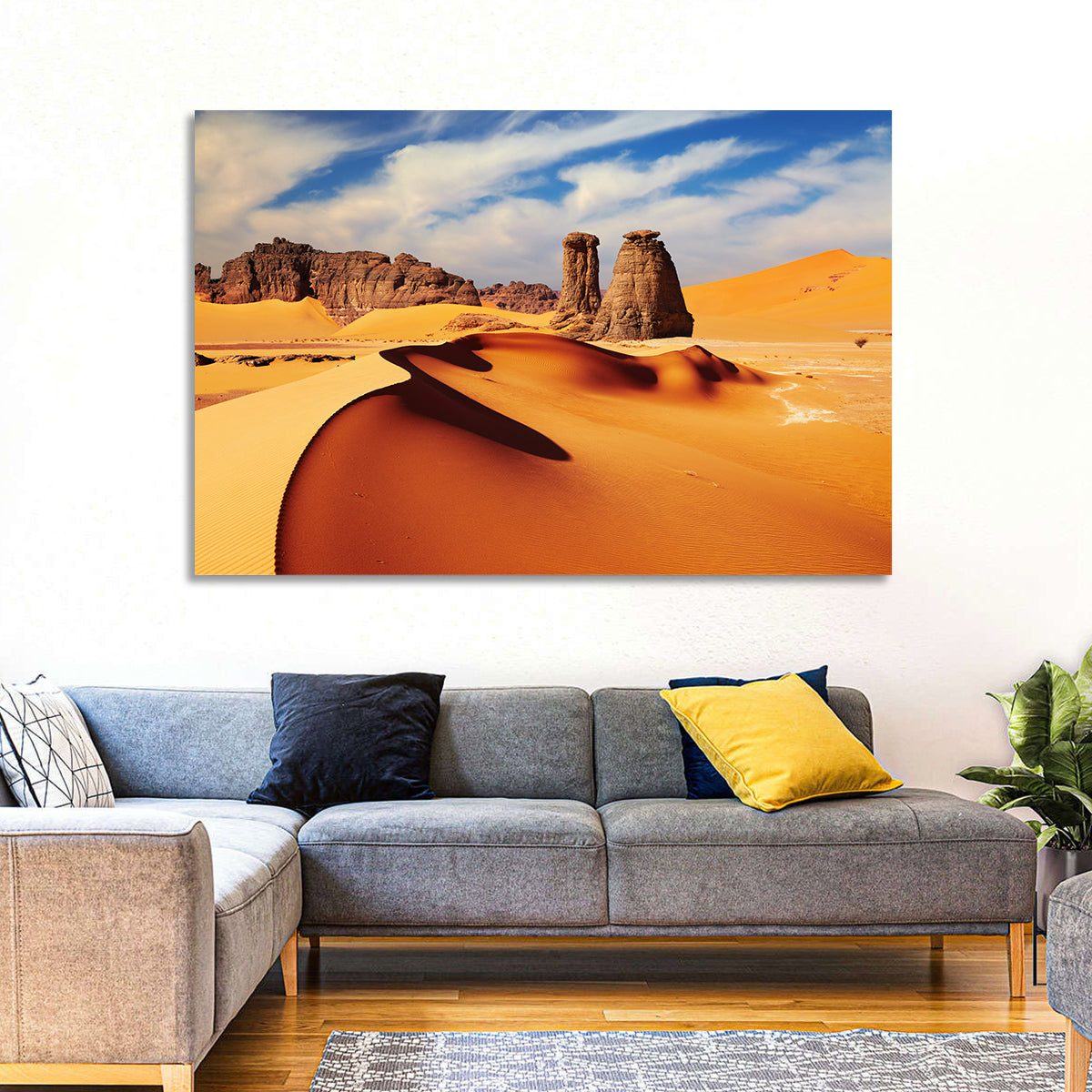 Tadrart Rouge Sand Dunes Wall Art in a room, landscape
