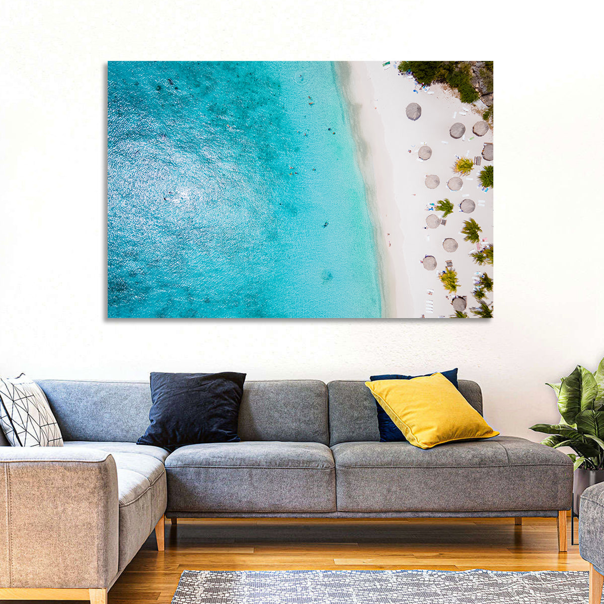 Cas Abou Aerial Shoreline Wall Art in a room, landscape