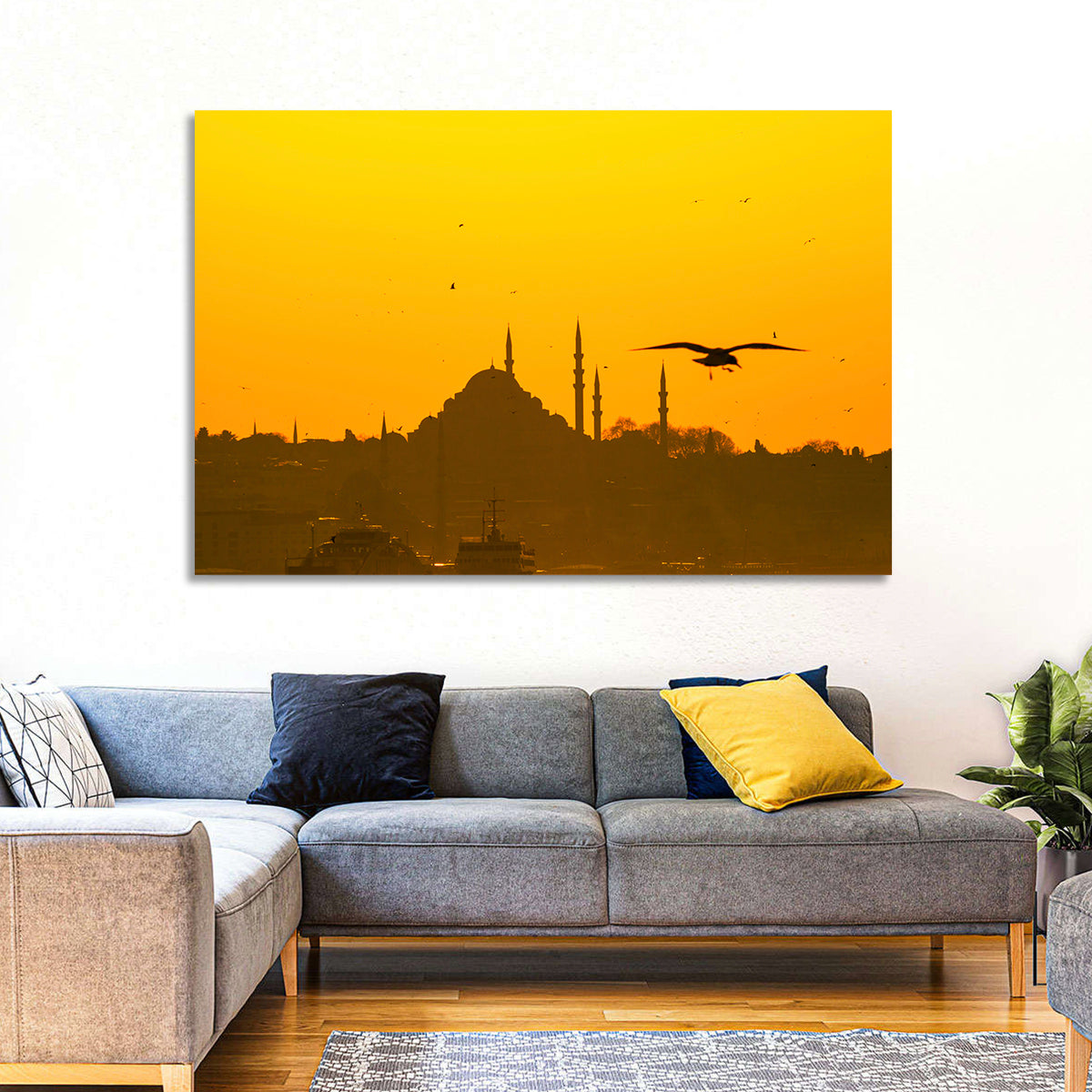 Süleymaniye Mosque Golden Hour Silhouette Wall Art in a room, landscape
